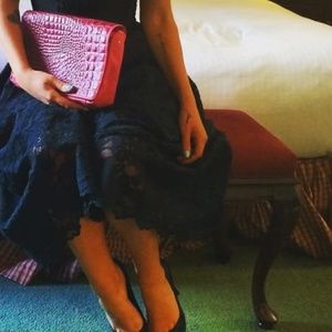 Hot Pink Crocodile Embossed Convertible Bag